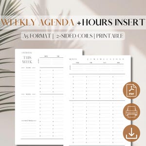 Weekly Agenda Vertical Hourly UNDATED Planner Insert | Weekly Printable Refill | Week on 2 Pages | Scheduled Agenda | A5, 5.8 x 8.3, filofax