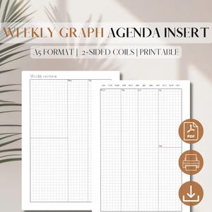 Weekly Agenda Graph on 2 Pages | UNDATED Planner Insert | Split Weekend | PDF Printable Refill | Digital Download | A5, 5.8 x 8.3, filofax