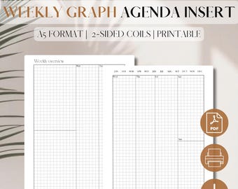 Weekly Agenda Graph on 2 Pages | UNDATED Planner Insert | Split Weekend | PDF Printable Refill | Digital Download | A5, 5.8 x 8.3, filofax