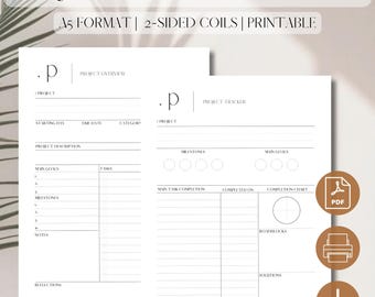 Project Planner + Project Tracker Set | 6 Pages | PDF Printable Planner Insert | Project Overview | Minimalist Planner | A5, 5.8 x 8.3 in