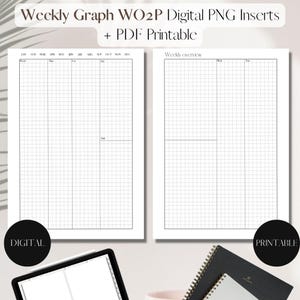 Weekly Agenda - Weekly Graph on 2 Pages with Split Weekend  | PNG Digital + PDF Printable Planner Insert | Set