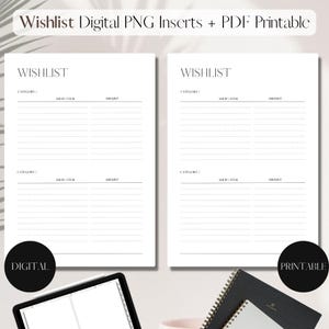 Wishlist UNDATED  | PNG Digital + PDF Printable Planner Insert | Set