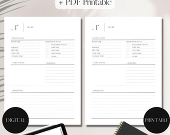 Recipe Organizer | PNG Digital + PDF Printable Planner Insert | Set