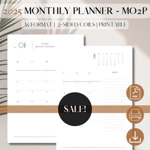 2025 Monthly Planner Printable DATED | Month On 2 Pages | PDF Printable Planner Insert | Month at a glance | Minimalist | A5, 5.8 × 8.3