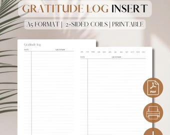 Gratitude Log Planner Insert | Affirmation Journal | Daily Reflection Pages | Mindfulness Tracker | PDF Printable | A5, 5.8 x 8.3, filofax