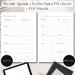 Horizontal Weekly Agenda + To Do UNDATED | PNG Digital + PDF Printable Planner Insert | Set