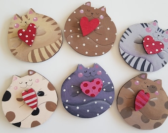 customizable hand-painted cat wooden magnet