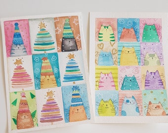 hand painted watercolors with cats