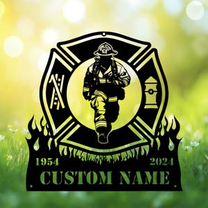 Personalized Firefighter Memorial Garden Stakes, Firefighter Badge Fireman Running Grave Marker, Firefighter Cemetery Decor, Fireman Loss