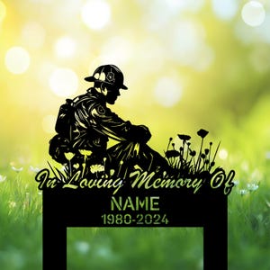 Personalized Firefighter Memorial Garden Stakes, Firefighter Poppy Flowers Grave Marker, Firefighter Cemetery Decor, Fireman Loss