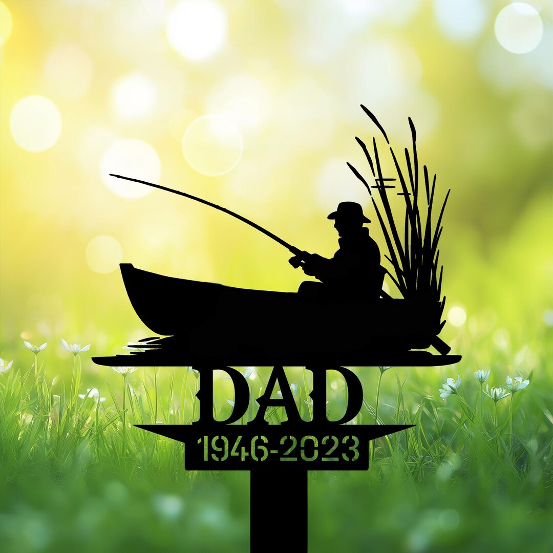 Fishing In Heaven Memorial Grave Marker – Personalized Garden Stake For