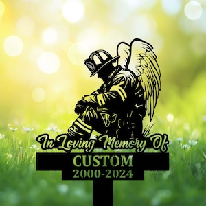 Personalized Firefighter Memorial Garden Stakes,  Angel Firefighter in Heaven Grave Marker, Firefighter Cemetery Decor, Loss Of Loved One
