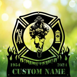 Personalized Firefighter Memorial Garden Stakes, Firefighter Badge Fireman Running Grave Marker, Firefighter Cemetery Decor, Fireman Loss