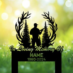 Personalized Hunter Memorial Garden Stakes, In Loving Memory Hunter Dad Grave Marker, Deer Hunting Dad Cemetery Decor, Sympathy Sign.