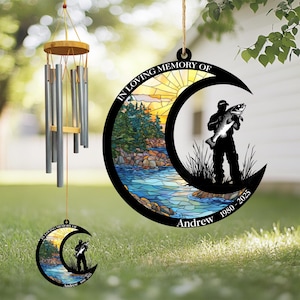 Custom Fisherman Memorial Wind Chime with Name, Personalized Sympathy Gift, In Loving Memory Tribute Keepsake for Family.