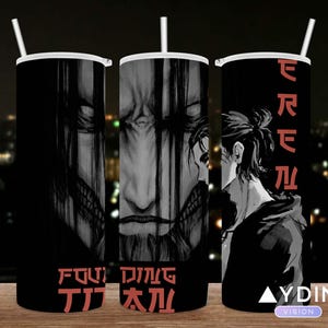 Angriff auf Titan inspiriert Becher, 20 Unzen Skinny Tumbler, gerade, 20 oz. Designs, Eren, Anime, png , Sublimation, Becher Designs, PNG Datei,