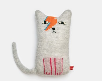 Ziggy Cat Knitted Animal Lambswool Soft Toy Plush - Made to order