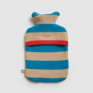 Stripe Oatmeal and Turquoise Lambswool Hot Water Bottle and Cover - In stock