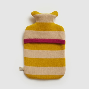 Stripe Oatmeal and Mustard Lambswool Hot Water Bottle - In stock