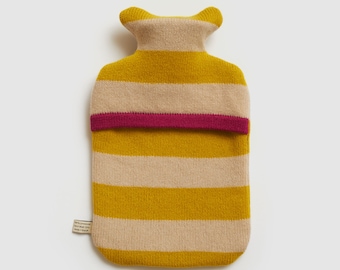 Stripe Oatmeal and Mustard Lambswool Hot Water Bottle - In stock