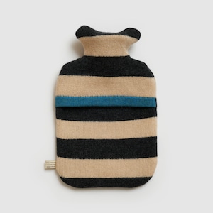 Stripe Oatmeal and Charcoal Lambswool Hot Water Bottle - In stock