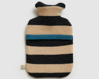 Stripe Oatmeal and Charcoal Lambswool Hot Water Bottle - In stock