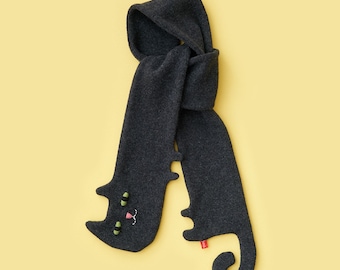 Happy Black Cat Lambswool Scarf - Made to order