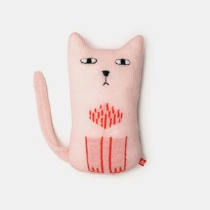 Pink Cat Knitted Animal Lambswool Soft Toy Plush - In stock