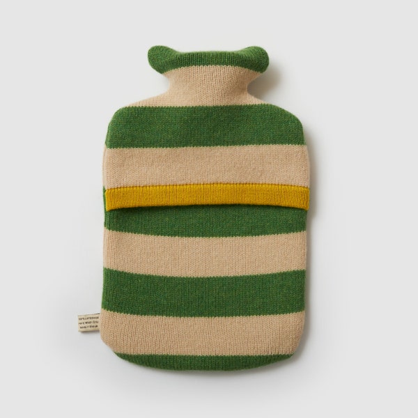 Stripe Oatmeal and Green Lambswool Hot Water Bottle - In stock