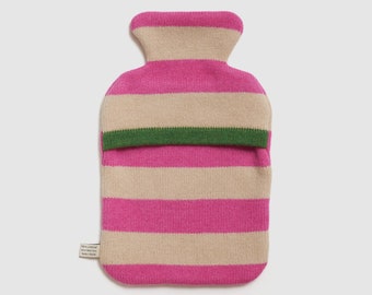 Stripe Oatmeal and Bubblegum Pink Lambswool Hot Water Bottle - Made to order