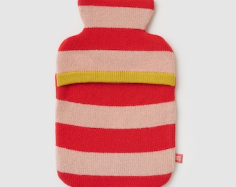 Striped Lambswool Hot Water Bottle Cover, Red & Blush Pink