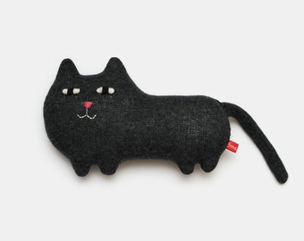 Giles the Black Cat Knitted Animal Lambswool Soft Toy Plush - Made to order