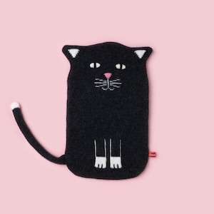 Mittens Black & White Cat Lambswool Hot Water Bottle and Cover -  Made to order