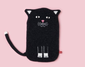 Mittens Black & White Cat Lambswool Hot Water Bottle Cover -  Made to order