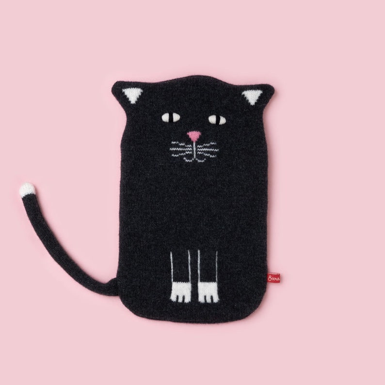 Mittens Black & White Cat Lambswool Hot Water Bottle Cover Made to order image 1