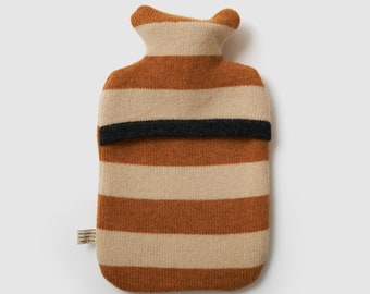 Stripe Oatmeal and Biscuit Lambswool Hot Water Bottle - In stock