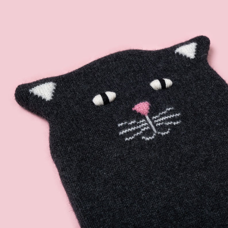 Mittens Black & White Cat Lambswool Hot Water Bottle Cover Made to order image 3