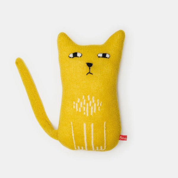 Mustard Cat Knitted Animal Lambswool Soft Toy Plush - Made to order