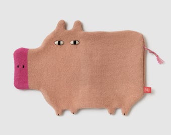 Lambswool Penelope Pig Hot Water Bottle Cover and Bottle