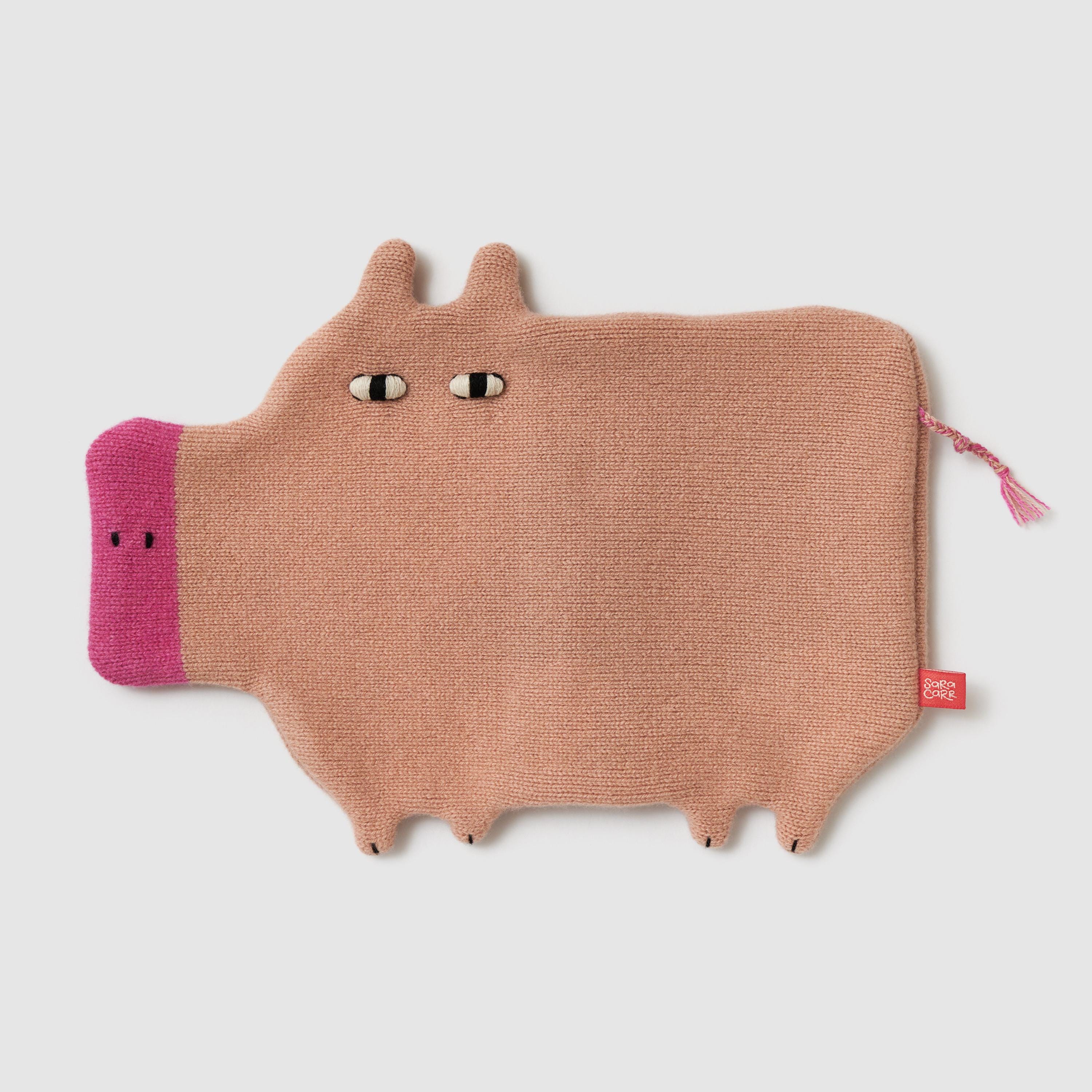 Lambswool Penelope Pig Hot Water Bottle Cover and Bottle