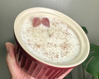 7oz Crystal Candle Scented in Summer Berry Cobbler. Reusable red ramekin. With Fluorite Strawberries. Soy ~ 35 hours burn time