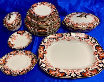 Antico set di stoviglie Royal Crown Derby, servizio da 25 pezzi per 6 persone, 1916