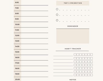 Página de planificador diario floral / Hoja de planificador por horas con registro de hábitos