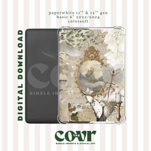 Puede incluir: Una funda para Kindle Paperwhite con un diseño decorativo que presenta un castillo, mariposas y alas de ángel. La funda es transparente y el diseño es visible. El texto en la funda dice "paperwhite 11th & 12th gen basic 6" y "DIGITAL DOWNLOAD".