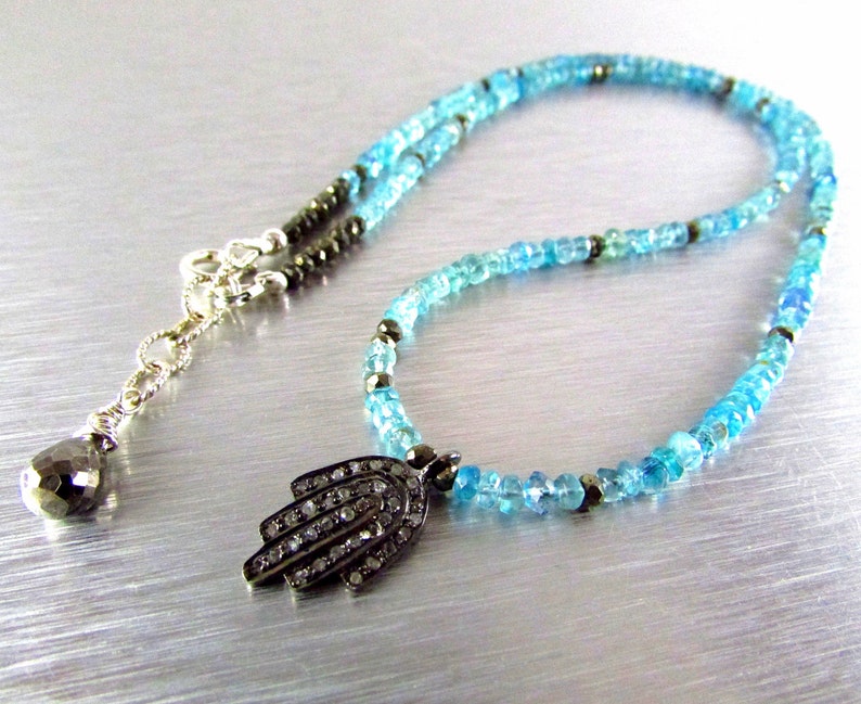 Diamond Hamsa Charm With Apatite and Pyrite image 1