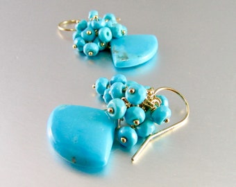 Turquoise Cluster Gold Filled Earrings