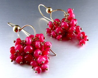 Ruby Cluster Gold Filled Earrings