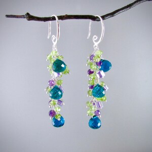 Colorful Earrings With Teal Quartz, Peridot, Amethyst and Murano Glass ...