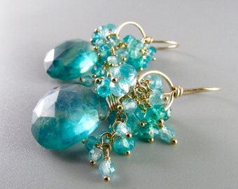 Fluorite With Apatite And Czech Beads Gold Filled Cluster Earrings