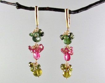 Boucles d'oreilles dormeuses tourmaline et or rempli